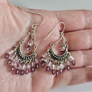 Pink/Purple Chandelier Dangle Earrings Beaded Bali Tibetian Style Ethnic Jewelry